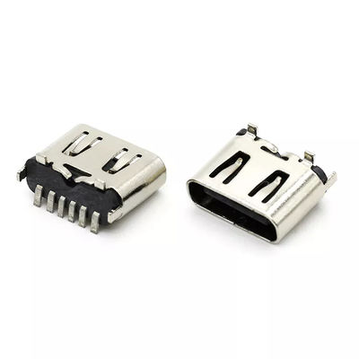 Verticale 6P vrouwelijke USB 3.1 C-connector Jack Socket SMT-type voor mobiele telefoon