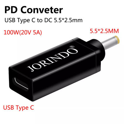 100W USB Type C vrouwelijk naar DC 5,5x2,5 mm mannelijk PD-connector snel snel opladen