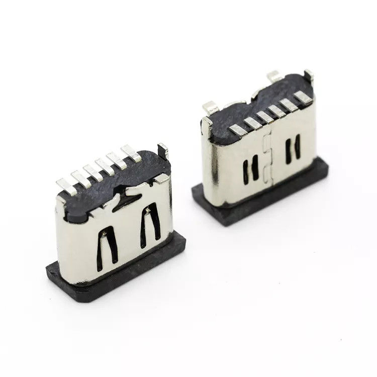 Verticale 6P vrouwelijke USB 3.1 C-connector Jack Socket SMT-type voor mobiele telefoon
