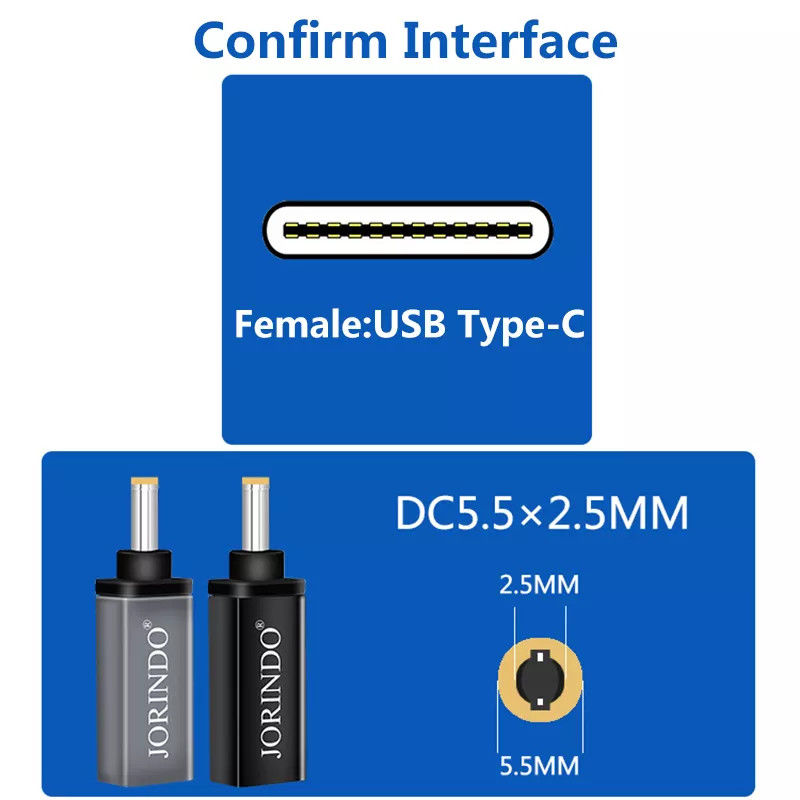 100W USB Type C vrouwelijk naar DC 5,5x2,5 mm mannelijk PD-connector snel snel opladen