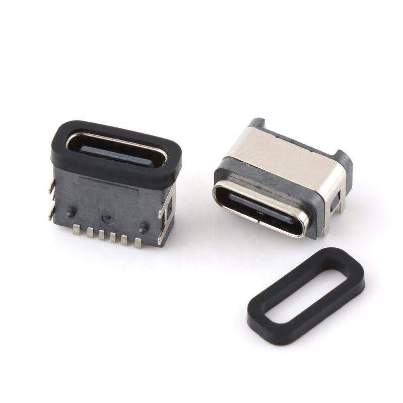 Waterdichte dip Usb Connector 6pins female haakse waterdichte type-c connector