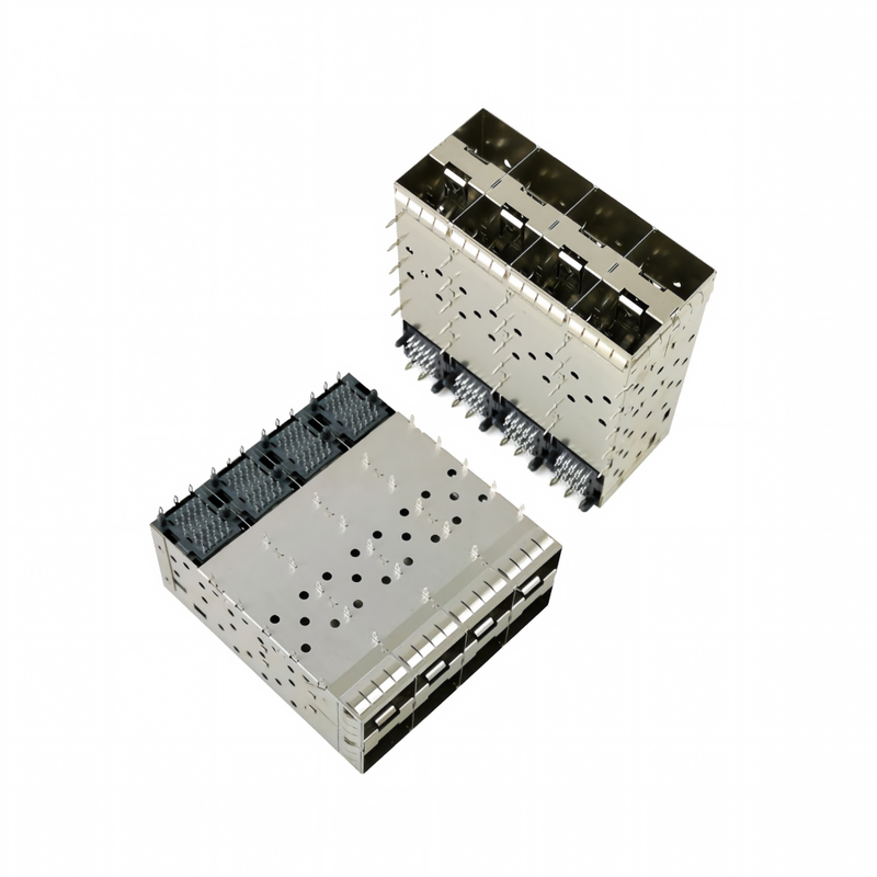 8-poorten 160pin SFP+ Press-Fit Small-form-factor Pluggable (SFP+) Connector Matrix Configuration 2x4 Port W/o Light Model