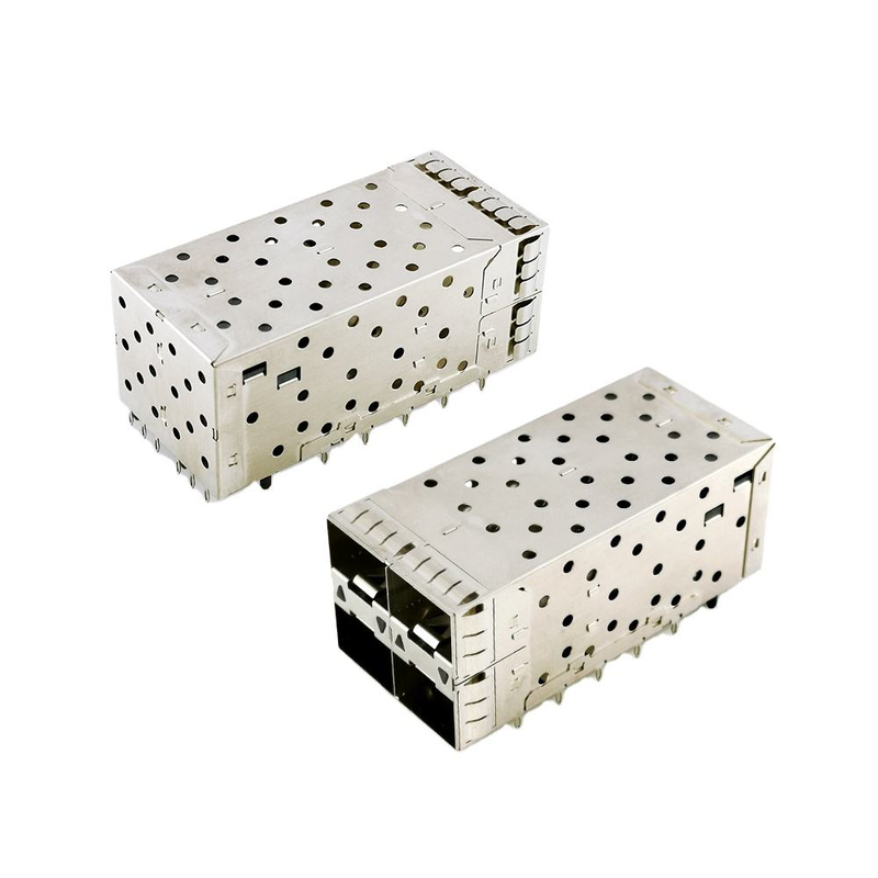 SFP+ 2x2 Press-Fit Connector 80pin Small Form-factor Pluggable Plus Gestapelde 2-bij-1 Multi-Poort SFP+ Connector Met Lightpipe Poorten