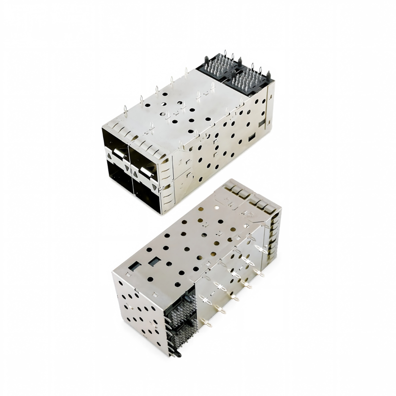 SFP+ 2x2 Press-Fit Connector 80pin Small Form-factor Pluggable Plus Gestapelde 2-bij-1 Multi-Poort SFP+ Connector Met Lightpipe Poorten
