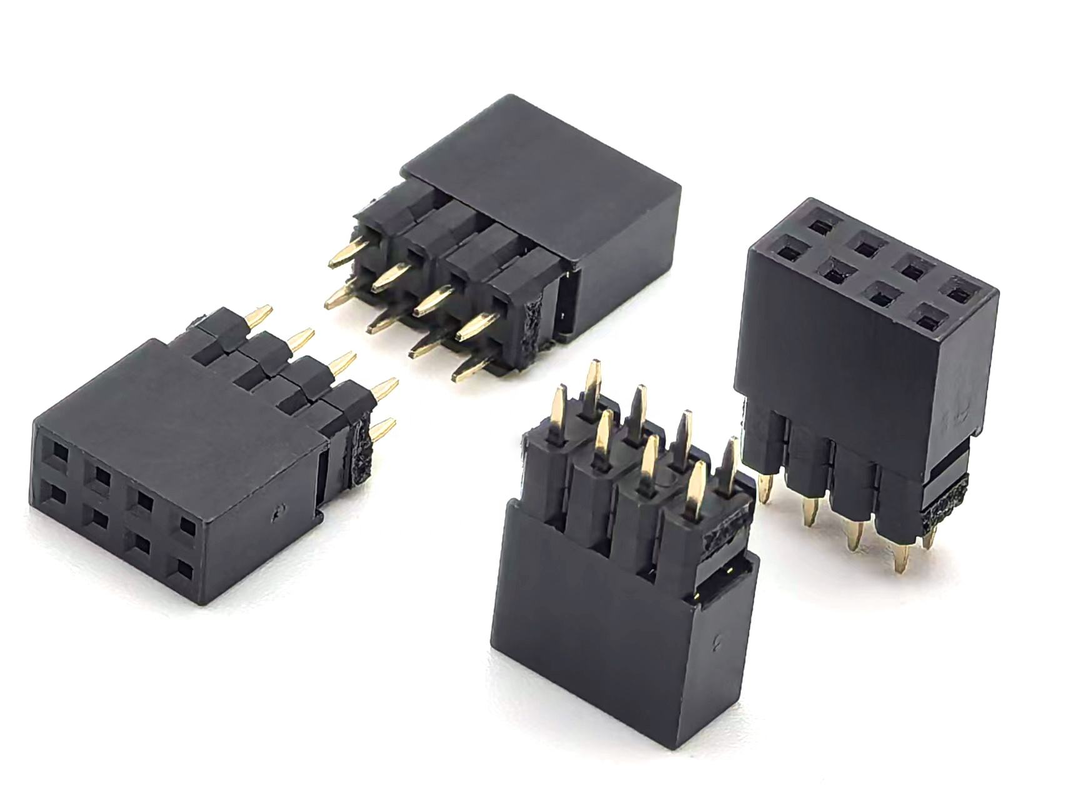 2.54mm Pitch DIN Messing Vrouwelijke kop Connector Dubbele rij Stapel 2mm H2.0 PCB Nylon 600V 3A H12.5mm 2*4P