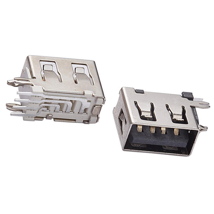 USB Type A Female Short Body 10.0 Insert Black White Orange Plastic 90 Degree Bend Connector